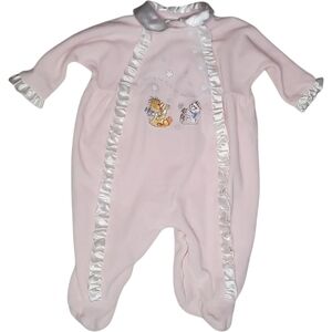 Vintage Little Suzy's Zoo Jumpsuit Footie Pink Ruffles Baby Girls Size 6-9 Month